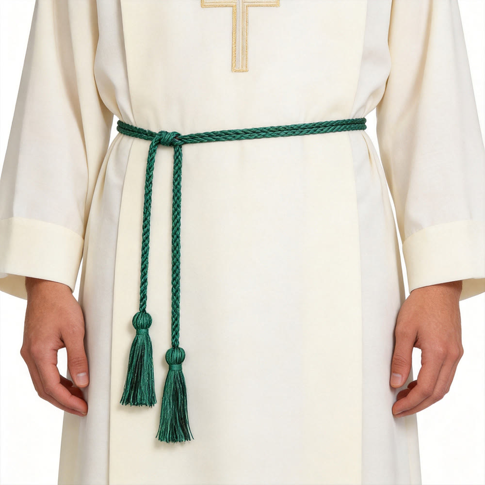 Christianartworkshop Simple Braided Cincture with Hanging Tassels: A Practical Liturgical Belt - Green - image 0