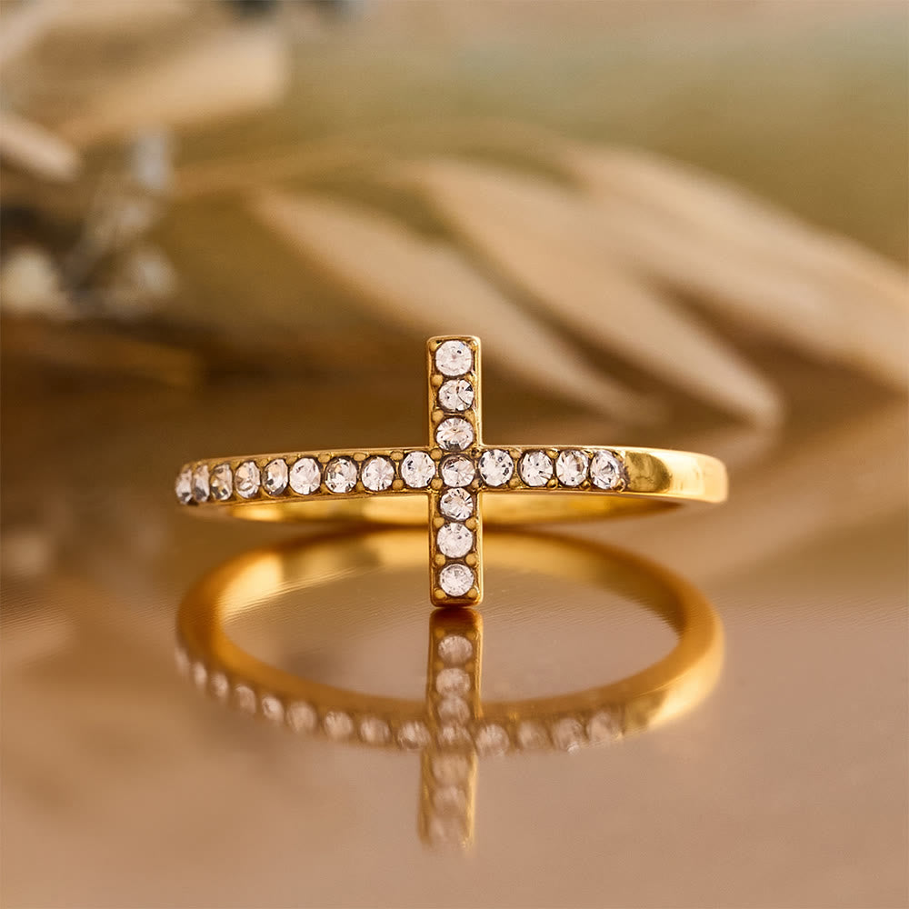 Christianartworkshop Delicate Sideways Cross Zircon Ring with All-Over Stone Setting: A Reminder of Understated Divine Grace - image 4