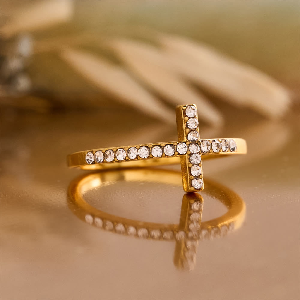 FREE Today: Delicate Sideways Cross Zircon Ring with All-Over Stone Setting: A Reminder of Understated Divine Grace - image 5