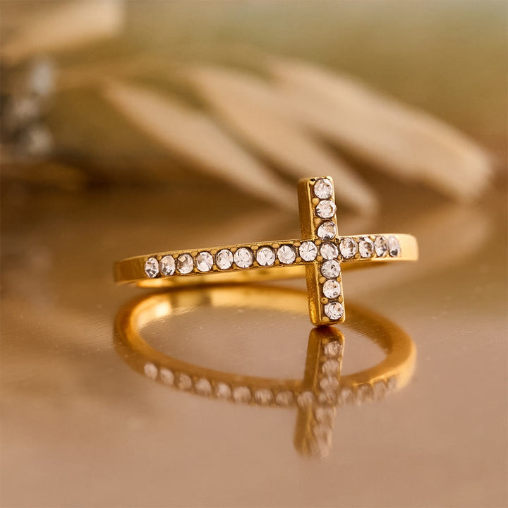 FREE Today: Delicate Sideways Cross Zircon Ring with All-Over Stone Setting: A Reminder of Understated Divine Grace - image 5