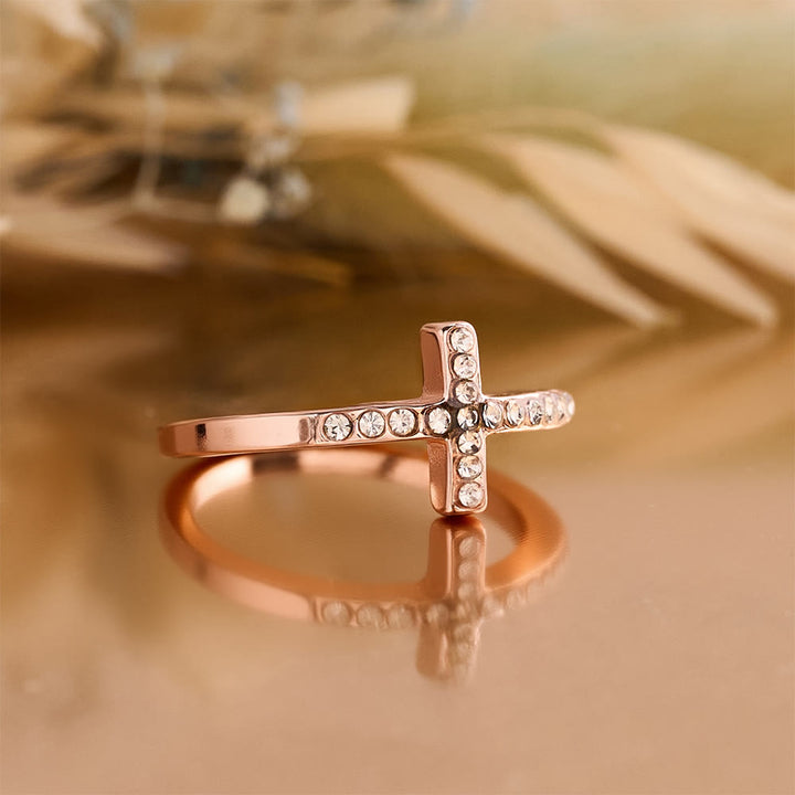 FREE Today: Delicate Sideways Cross Zircon Ring with All-Over Stone Setting: A Reminder of Understated Divine Grace - image 8