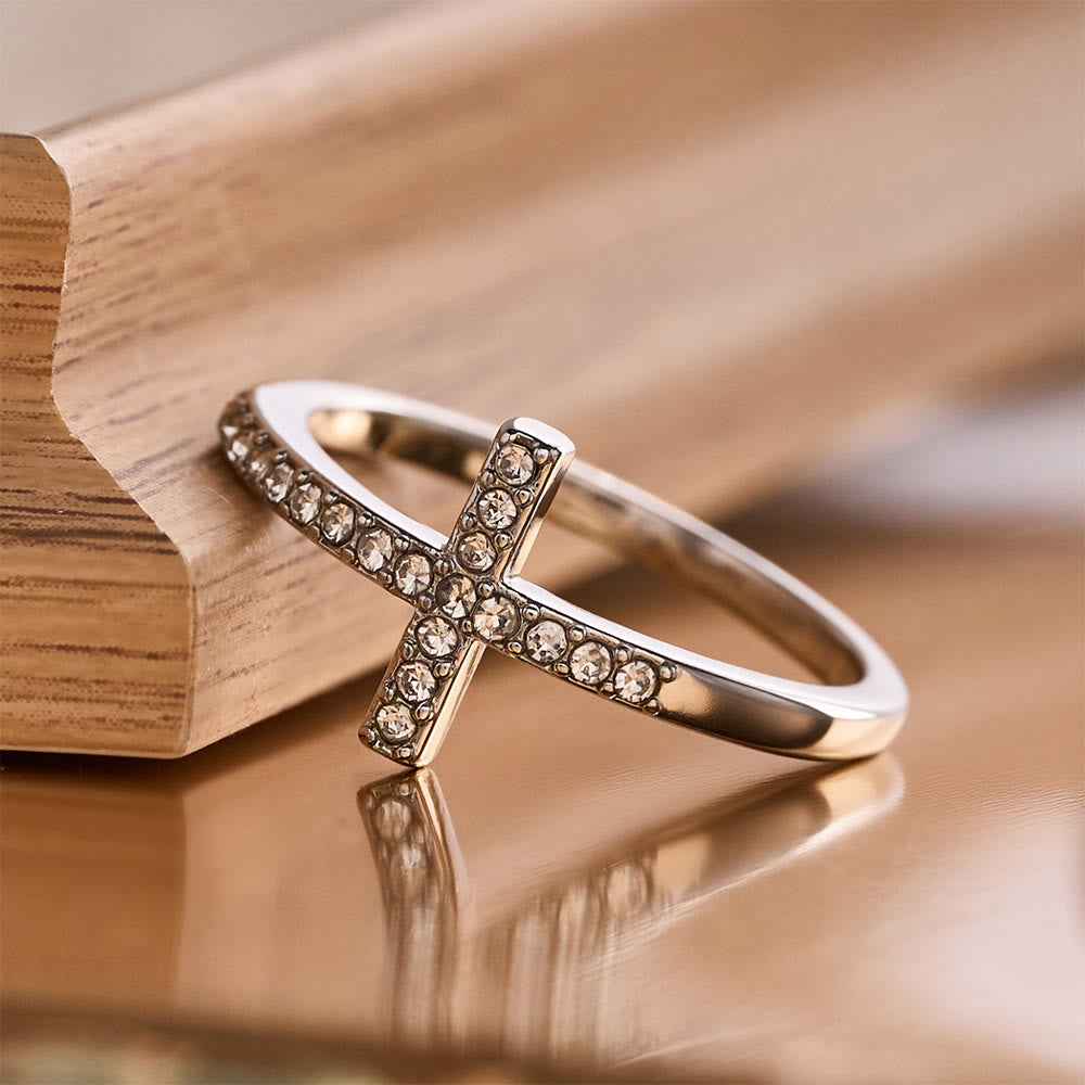 FREE Today: Delicate Sideways Cross Zircon Ring with All-Over Stone Setting: A Reminder of Understated Divine Grace - image 12