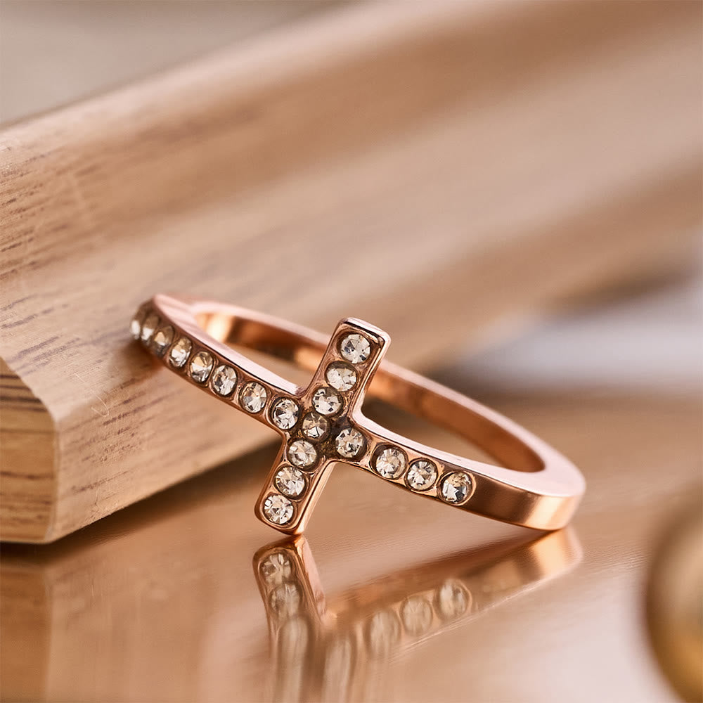 FREE Today: Delicate Sideways Cross Zircon Ring with All-Over Stone Setting: A Reminder of Understated Divine Grace - image 7