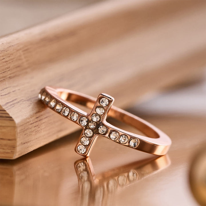 FREE Today: Delicate Sideways Cross Zircon Ring with All-Over Stone Setting: A Reminder of Understated Divine Grace - image 7