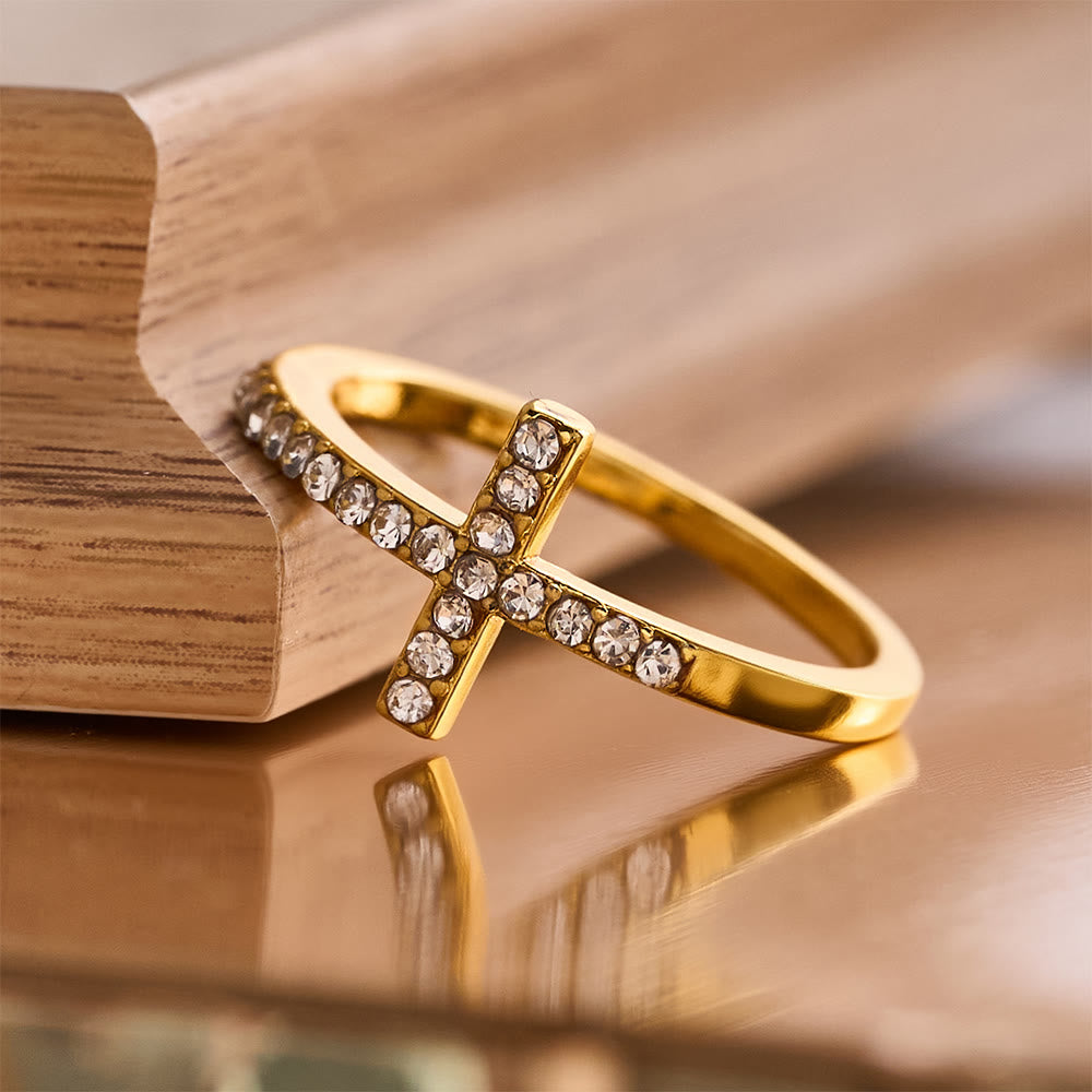 FREE Today: Delicate Sideways Cross Zircon Ring with All-Over Stone Setting: A Reminder of Understated Divine Grace - image 2