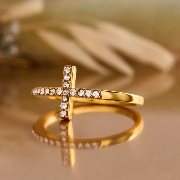 FREE Today: Delicate Sideways Cross Zircon Ring with All-Over Stone Setting: A Reminder of Understated Divine Grace - image 3