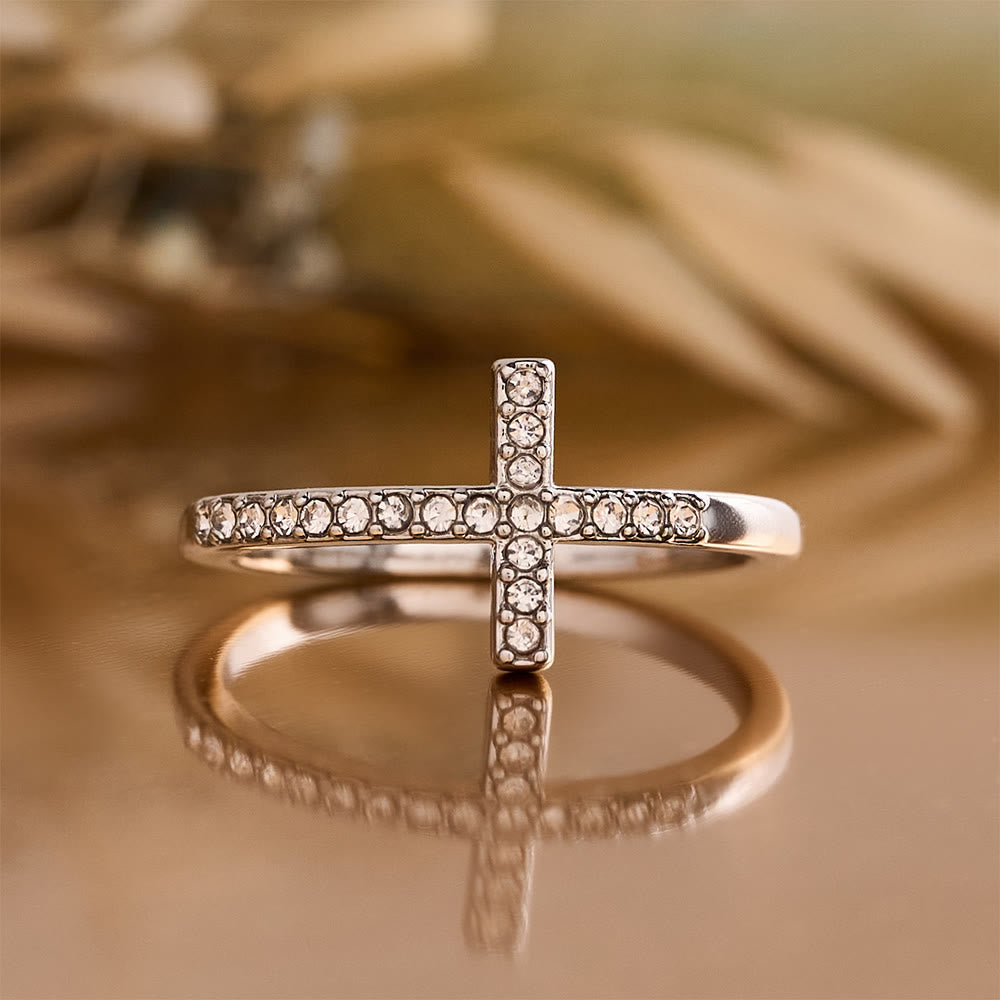 FREE Today: Delicate Sideways Cross Zircon Ring with All-Over Stone Setting: A Reminder of Understated Divine Grace - image 15
