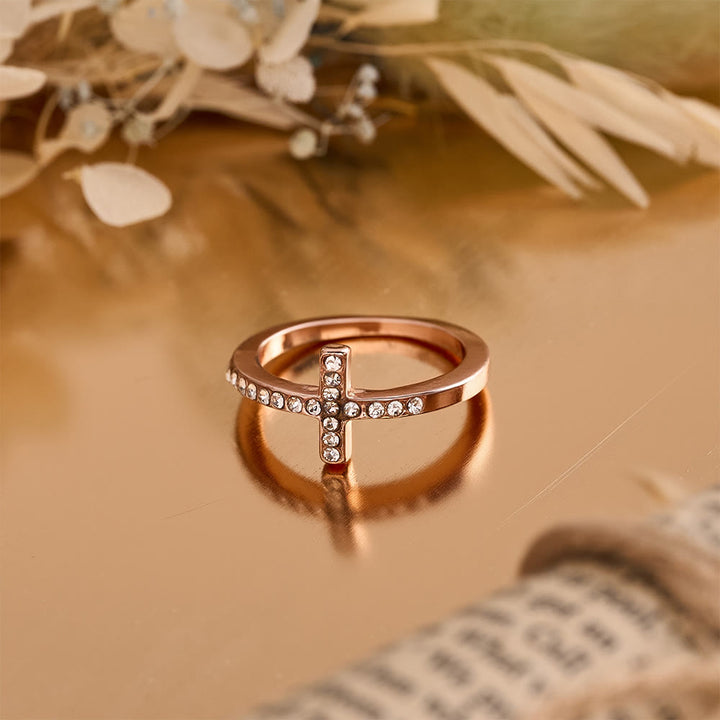 Christianartworkshop Delicate Sideways Cross Zircon Ring with All-Over Stone Setting: A Reminder of Understated Divine Grace - Rosegold - US 13 - image 6
