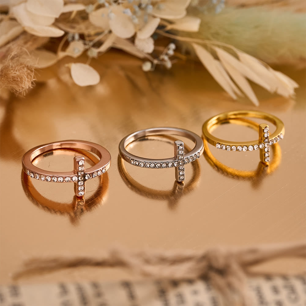 FREE Today: Delicate Sideways Cross Zircon Ring with All-Over Stone Setting: A Reminder of Understated Divine Grace - image 0