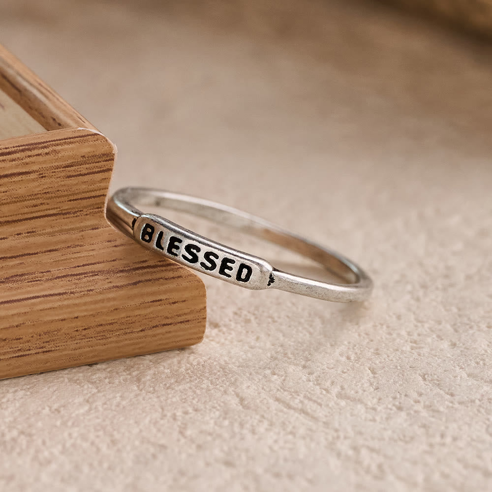 Christianartworkshop Refined Stackable Ring Set with Engraved BLESSED/FAITH/HOPE Text: An Emblem of Quiet Devotion - image 6