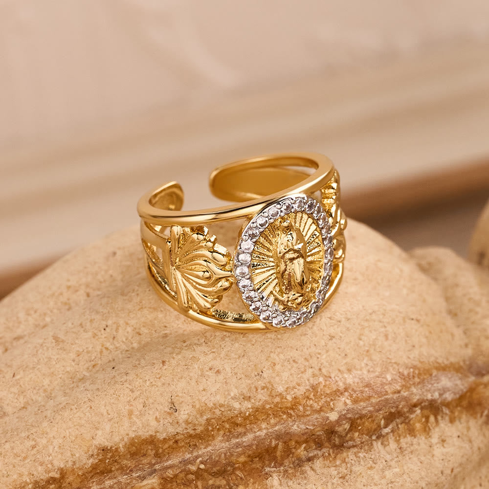 Christianartworkshop Intricate Guadalupe Virgin Ring with Zircon Halo: A Reminder of Heavenly Grace - image 5
