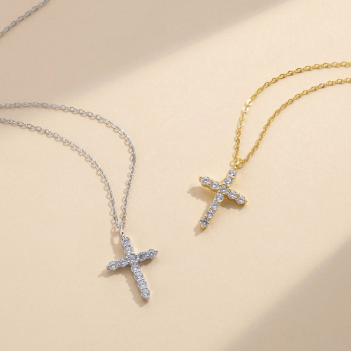 FREE Today: Minimalist Zircon Cross Necklace in Gold and Silver Tones: A Reminder of Subtle Divine Grace - image 1