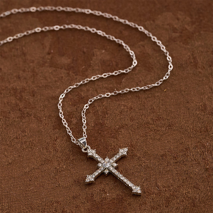 Christianartworkshop Refined Zircon-Encrusted Cross Pendant Necklace with Central Stone: An Emblem of Quiet Devotion - image 1