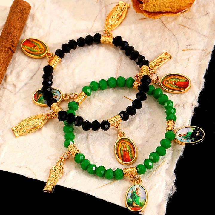 Christianartworkshop Intricate Beaded Bracelet with Our Lady of Guadalupe & Saint Jude Charms: A Reminder of Sacred Love - image 1