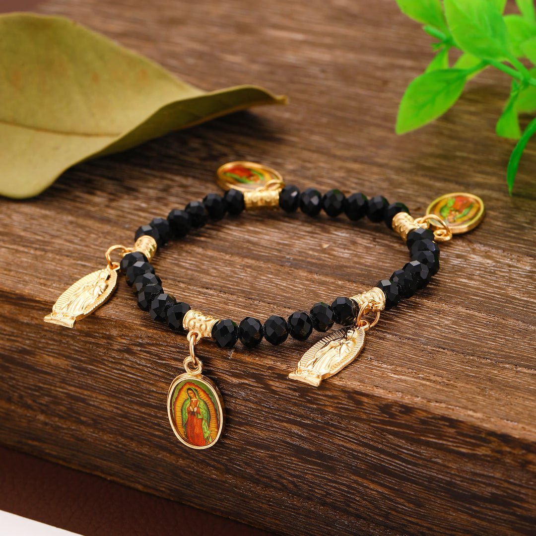 Christianartworkshop Intricate Beaded Bracelet with Our Lady of Guadalupe & Saint Jude Charms: A Reminder of Sacred Love - Black - image 0