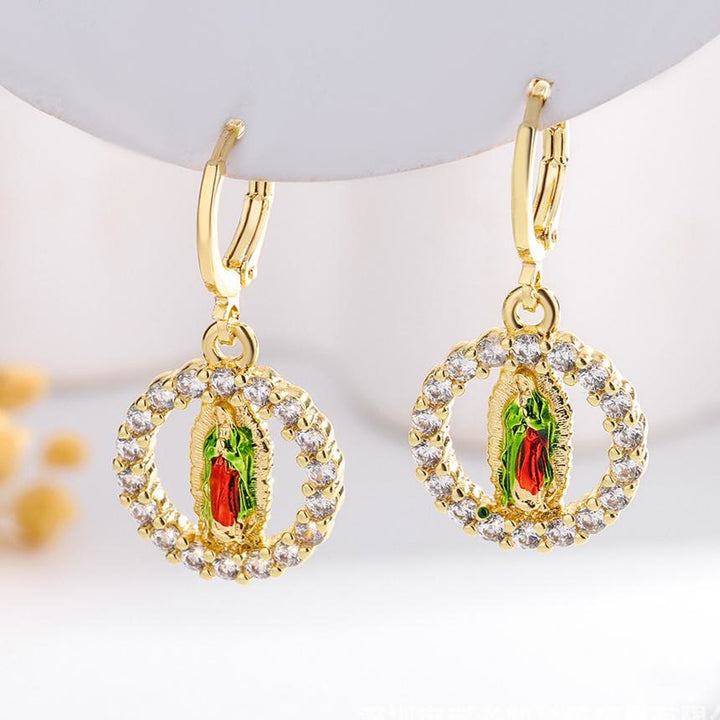 Christianartworkshop Variety-Style Saint Jude & Virgin Mary Earrings with Zircon Halo Collection: A Reminder of Heavenly Grace - Our Lady A - image 0