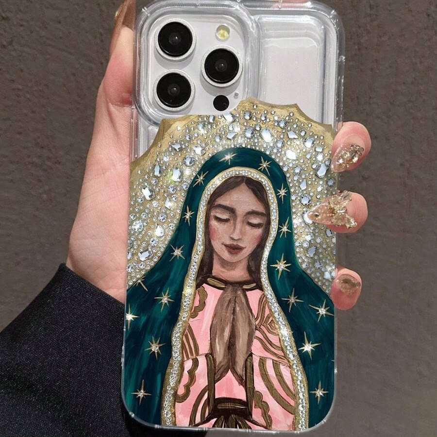 Christianartworkshop Artistic Guadalupe Virgin Phone Case with Crystal Halo: A Reminder of Heavenly Grace - image 1