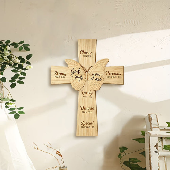 Christianartworkshop Rustic Religious Wooden Wall Decor with God Says You Are & Butterfly - image 1