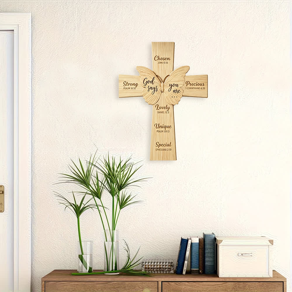 Christianartworkshop Rustic Religious Wooden Wall Decor with God Says You Are & Butterfly - image 3