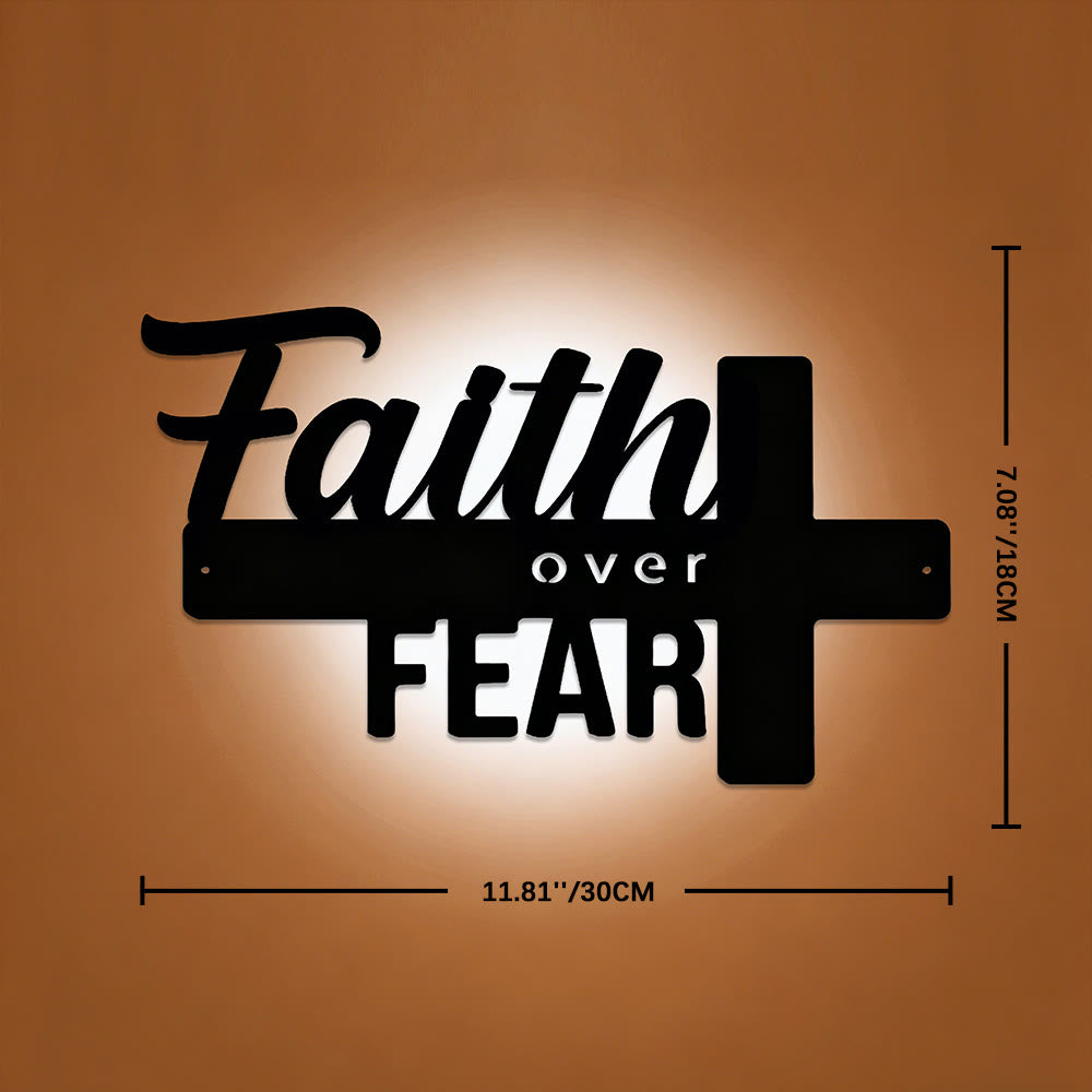 Christianartworkshop Cross-Design Faith Over Fear Metal Wall Decor: A Powerful Statement of Belief - 11.81''*7.09''*0.04"/30*18*0.1cm - image 5