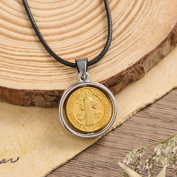 Christianartworkshop Rotatable St. Benedict Medal Two-Tone Pendant Necklace: A Symbol of Divine Protection - St.Benedict - image 0
