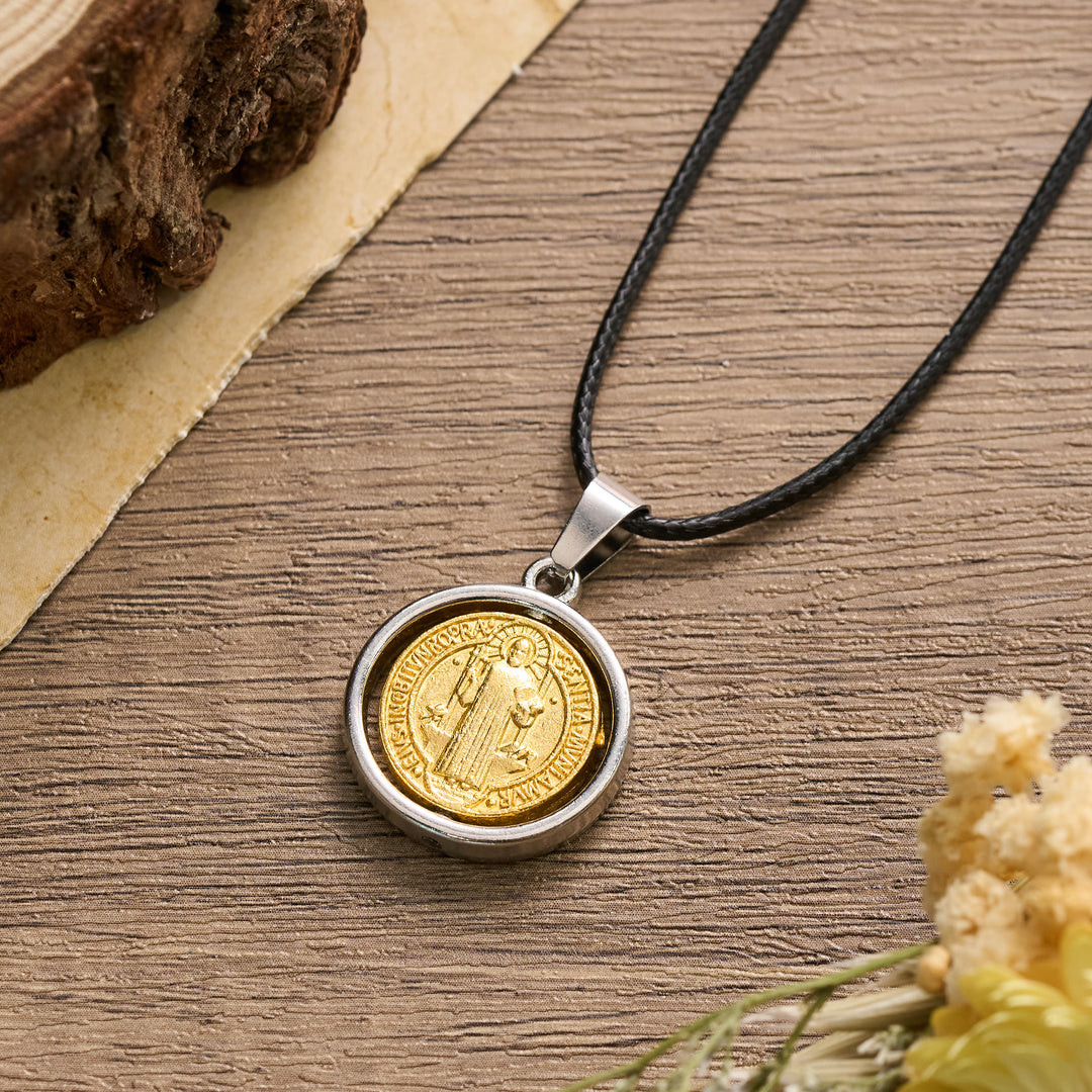 Christianartworkshop Rotatable St. Benedict Medal Two-Tone Pendant Necklace: A Symbol of Divine Protection - image 3