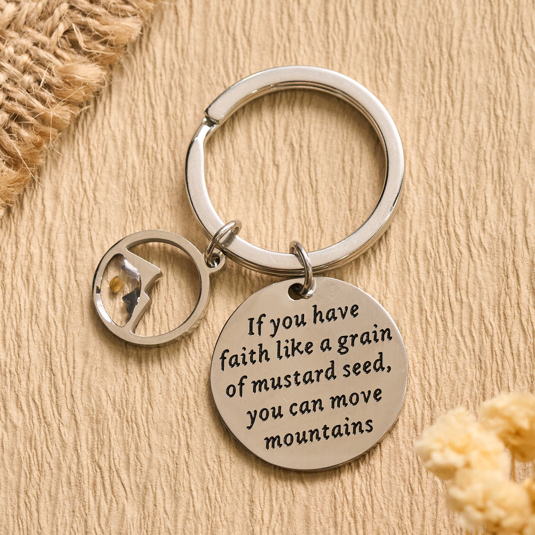 Christianartworkshop Mustard Seed Keychain with Engraved Faith Scripture & Hollow Mountain Charm - image 3