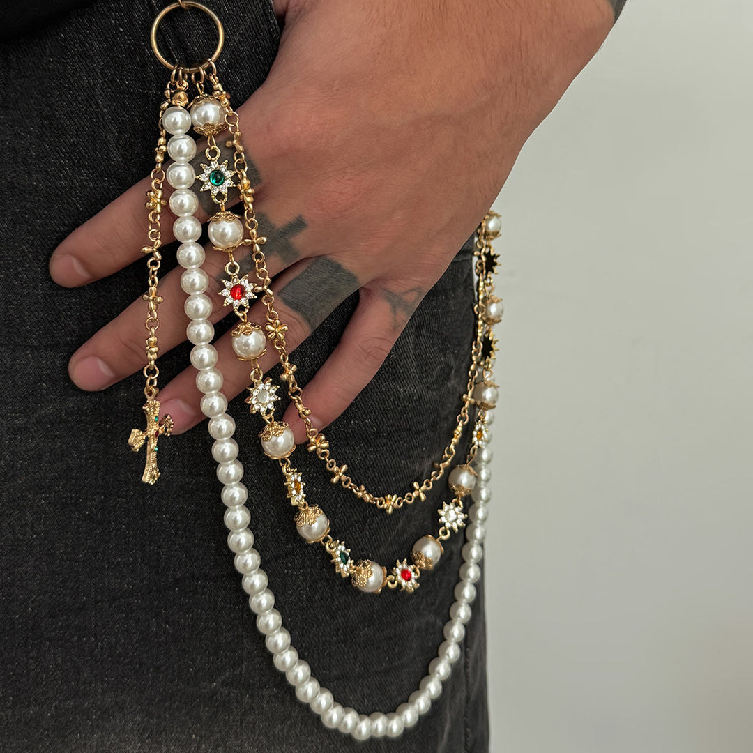 Christianartworkshop Multi-Layer Colored Zircon Accent Cross Pant Chain: A Symbol of Sacred Faith & Street Style - Golden D Style - image 12