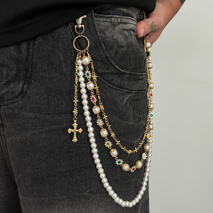 Christianartworkshop Multi-Layer Colored Zircon Accent Cross Pant Chain: A Symbol of Sacred Faith & Street Style - image 13
