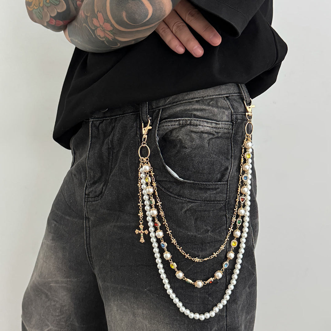 Christianartworkshop Multi-Layer Colored Zircon Accent Cross Pant Chain: A Symbol of Sacred Faith & Street Style - image 16