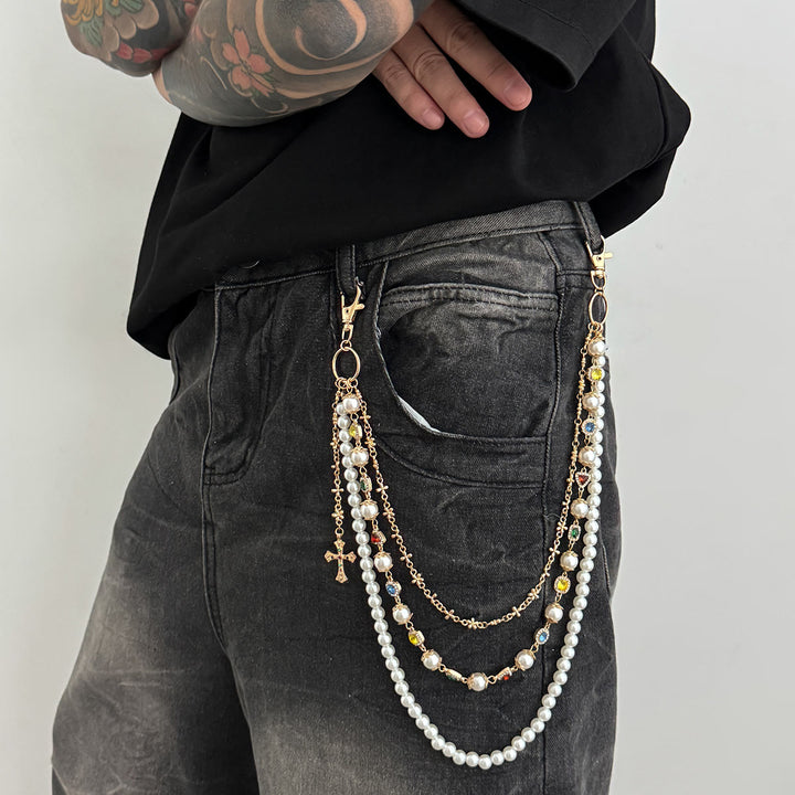 Christianartworkshop Multi-Layer Colored Zircon Accent Cross Pant Chain: A Symbol of Sacred Faith & Street Style - image 16