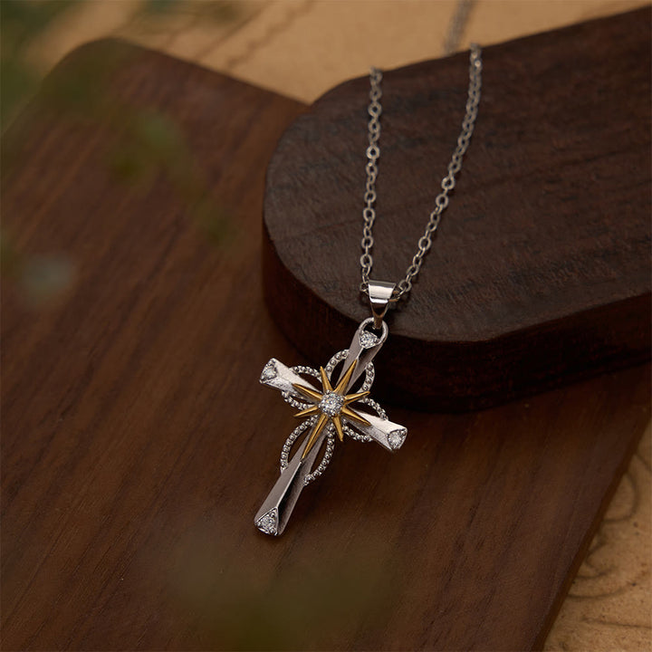 FREE Today: Two-Tone Bethlehem Star Inlaid Zircon Cross Pendant Necklace: A Symbol of Divine Guiding Light - image 2