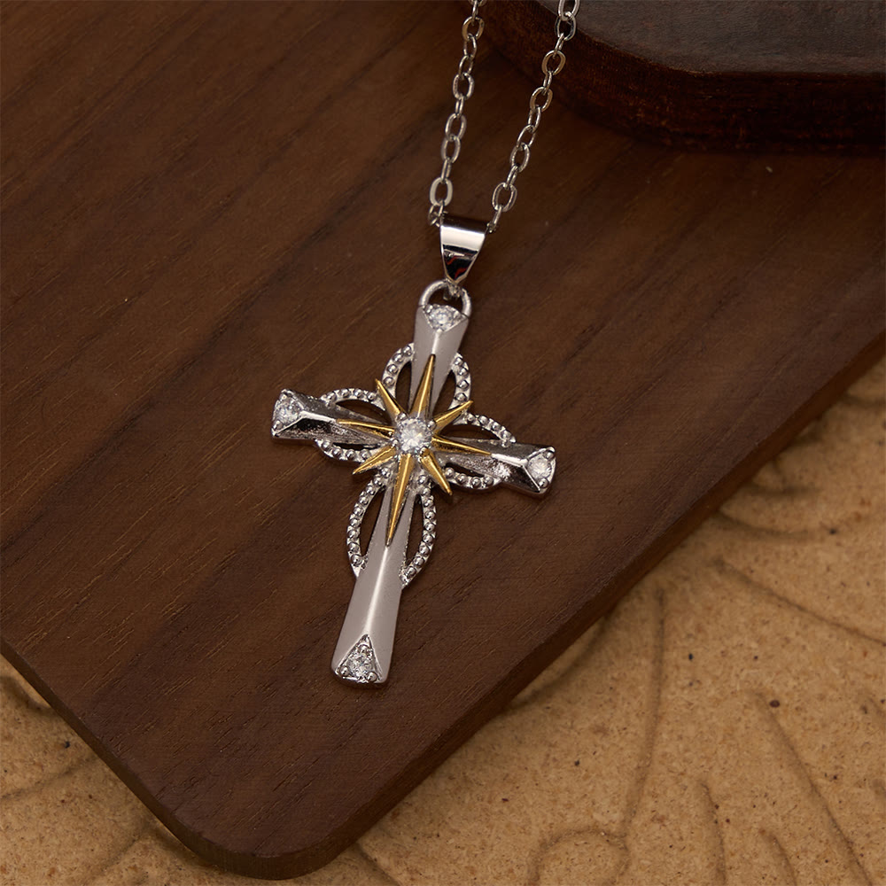 FREE Today: Two-Tone Bethlehem Star Inlaid Zircon Cross Pendant Necklace: A Symbol of Divine Guiding Light - image 1