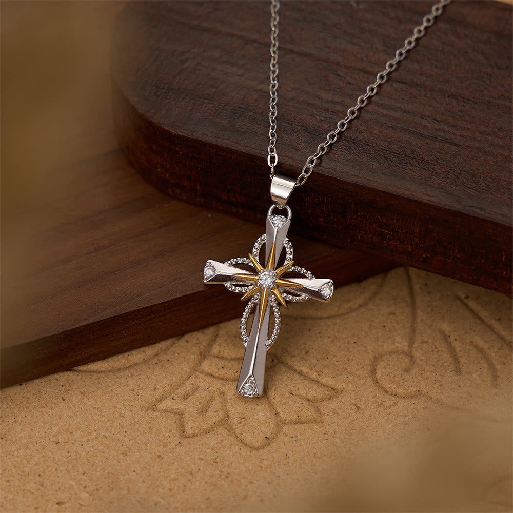 FREE Today: Two-Tone Bethlehem Star Inlaid Zircon Cross Pendant Necklace: A Symbol of Divine Guiding Light - Cross & Bethlehem Star - image 0