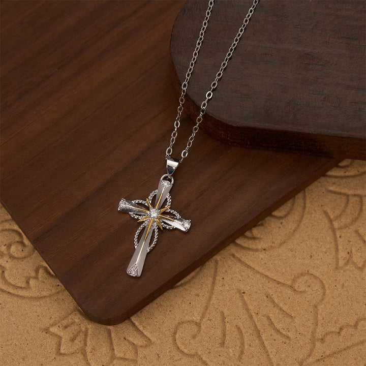 FREE Today: Two-Tone Bethlehem Star Inlaid Zircon Cross Pendant Necklace: A Symbol of Divine Guiding Light - image 4
