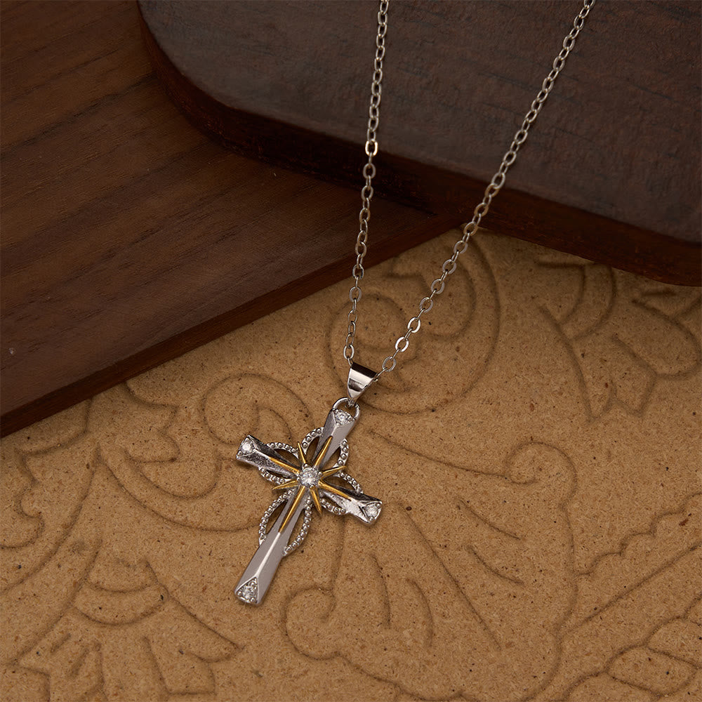 FREE Today: Two-Tone Bethlehem Star Inlaid Zircon Cross Pendant Necklace: A Symbol of Divine Guiding Light - image 3