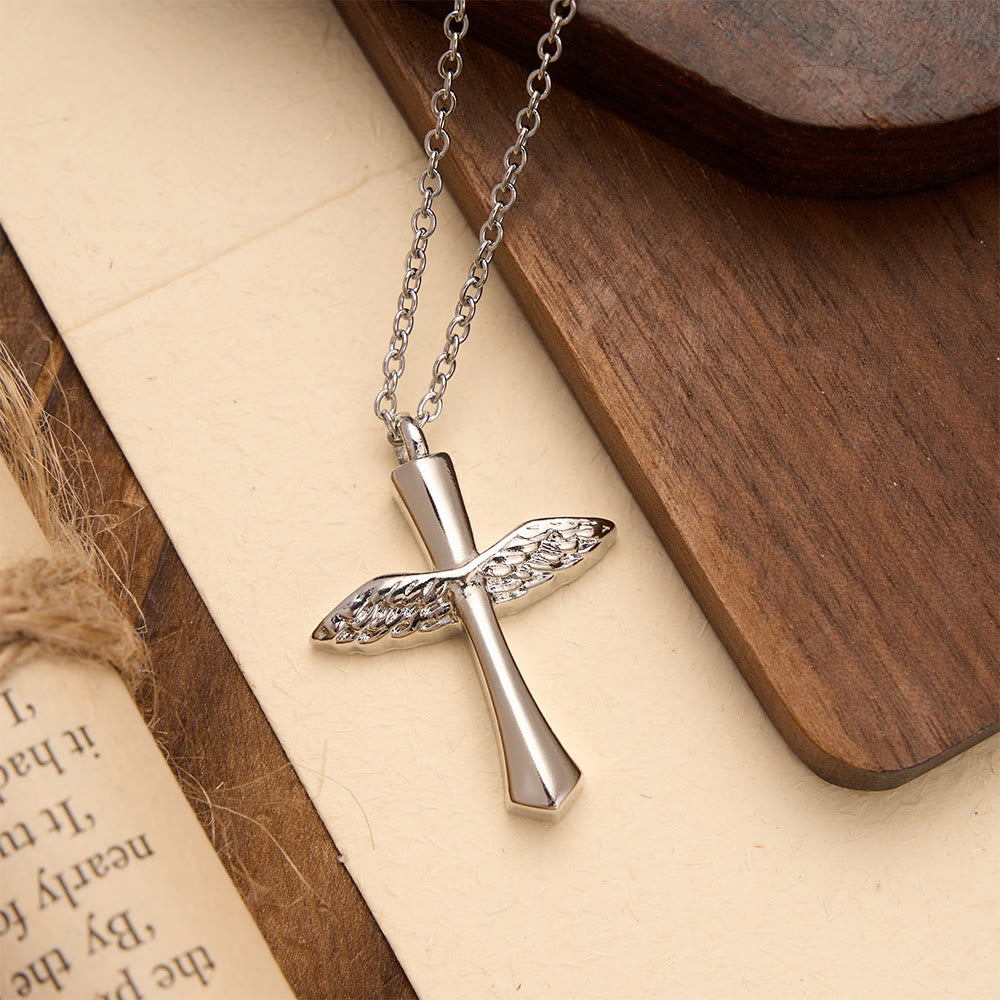 Christianartworkshop Textured Angel Wing Cross Pendant Necklace in Three Finishes: A Symbol of Divine Guardian Love - Silver - image 3
