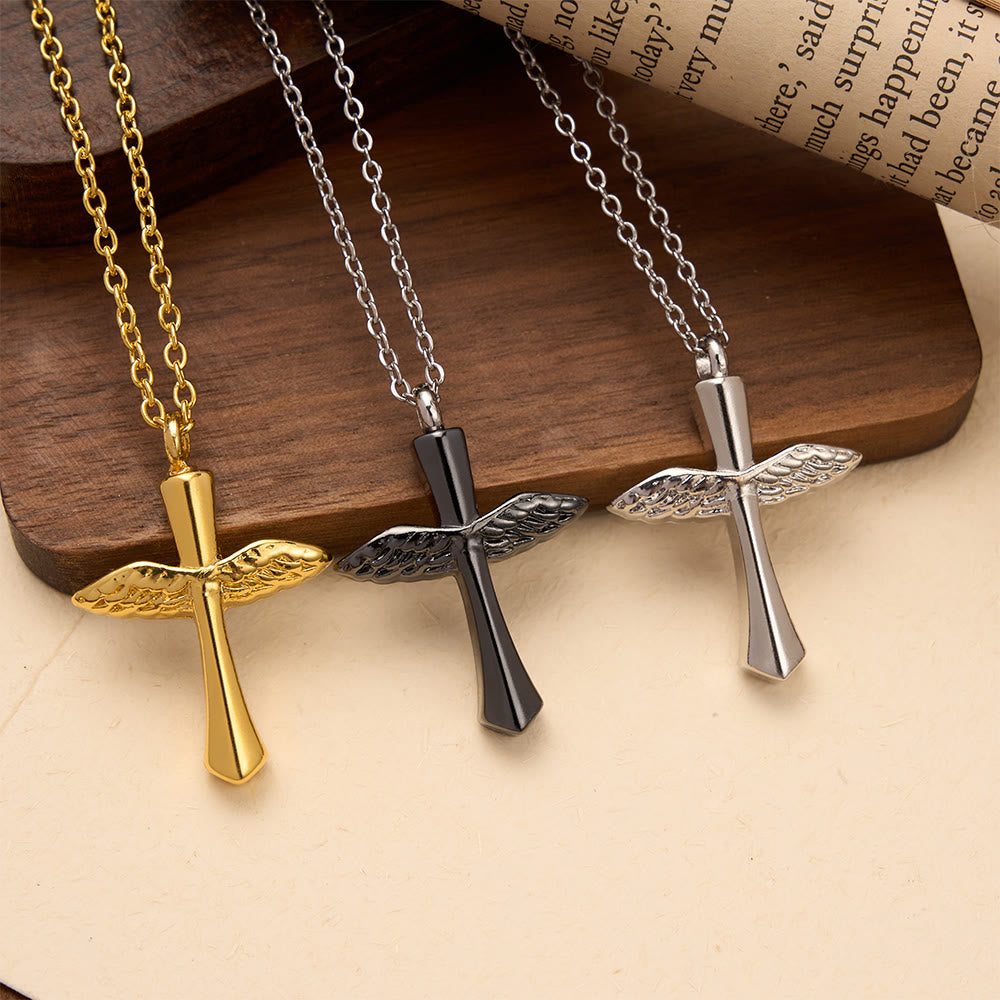 Christianartworkshop Textured Angel Wing Cross Pendant Necklace in Three Finishes: A Symbol of Divine Guardian Love - image 1
