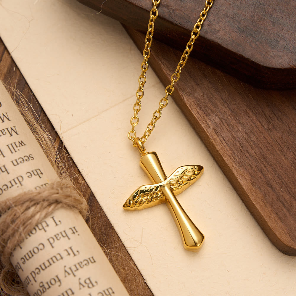 FREE Today: Textured Angel Wing Cross Pendant Necklace in Three Finishes: A Symbol of Divine Guardian Love - Golden - image 2
