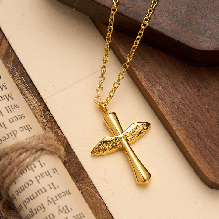 FREE Today: Textured Angel Wing Cross Pendant Necklace in Three Finishes: A Symbol of Divine Guardian Love - Golden - image 2