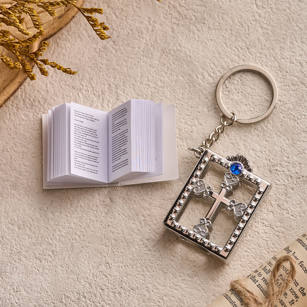 FREE Today: Hollow Heart-Cross Framed Mini Bible Keychain with Top Inlaid Zircon: A Symbol of Sacred Heavenly Promise - image 7