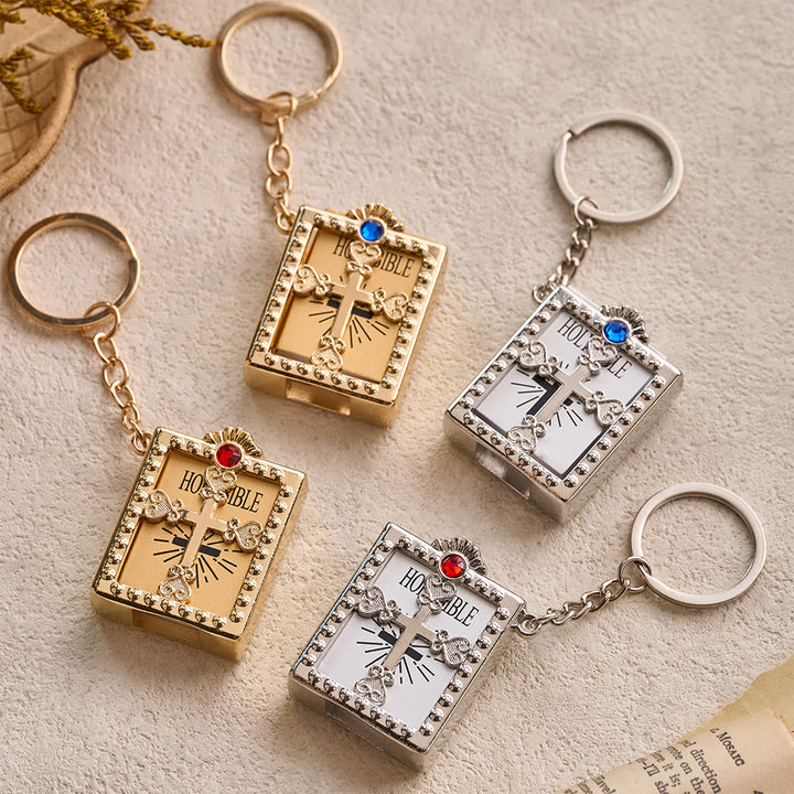 FREE Today: Hollow Heart-Cross Framed Mini Bible Keychain with Top Inlaid Zircon: A Symbol of Sacred Heavenly Promise - image 1