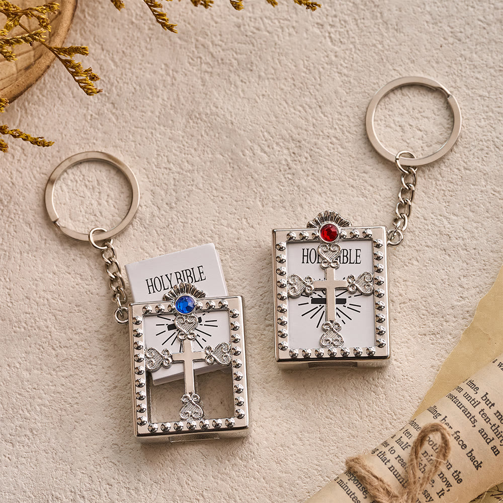 FREE Today: Hollow Heart-Cross Framed Mini Bible Keychain with Top Inlaid Zircon: A Symbol of Sacred Heavenly Promise - image 2