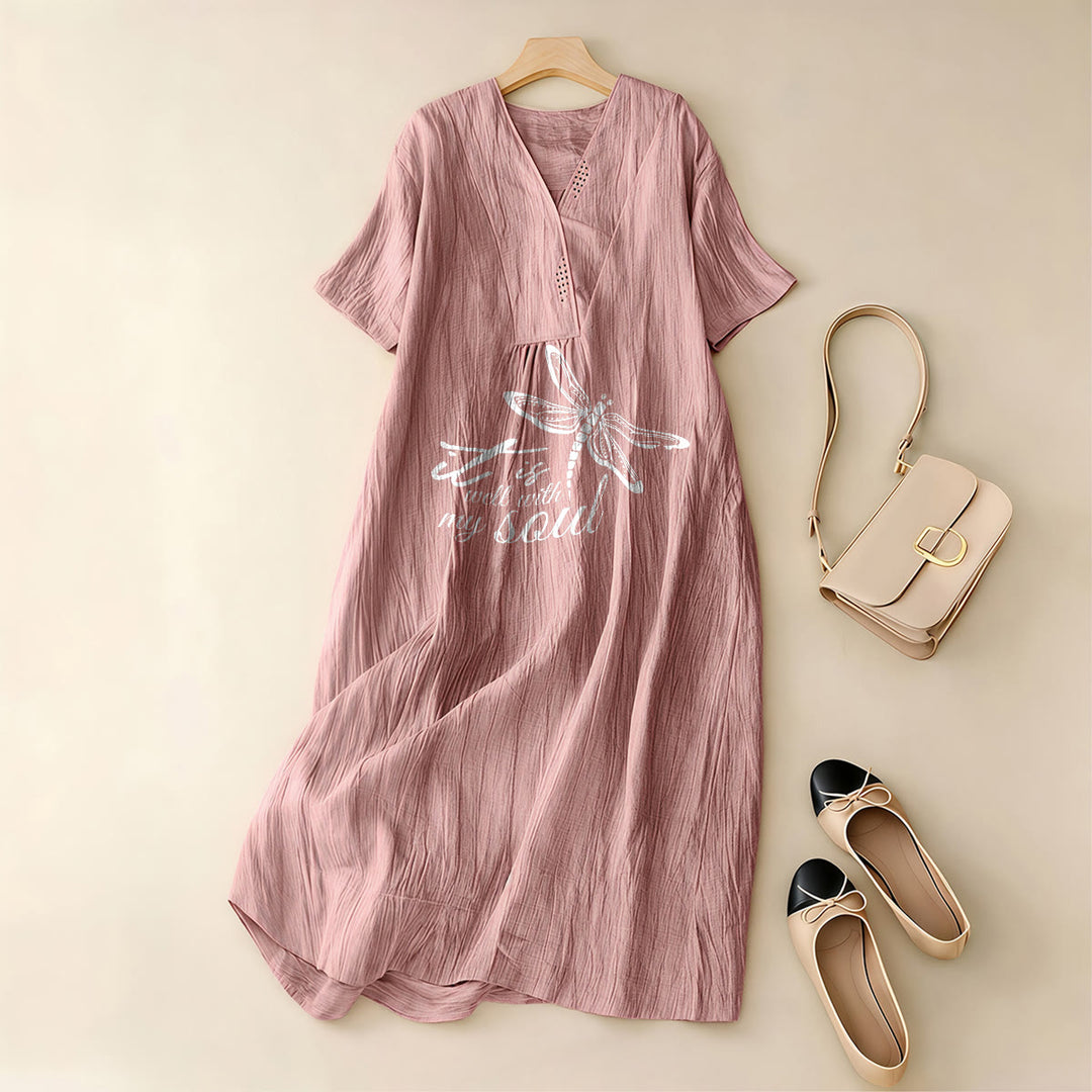 Christianartworkshop Summer Beach Faith Verse Dragonfly V-Neck Short Sleeve Midi Dress - image 14