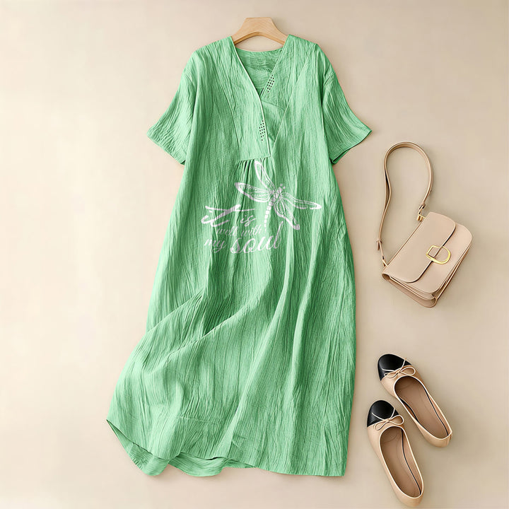 Christianartworkshop Summer Beach Faith Verse Dragonfly V-Neck Short Sleeve Midi Dress - image 2