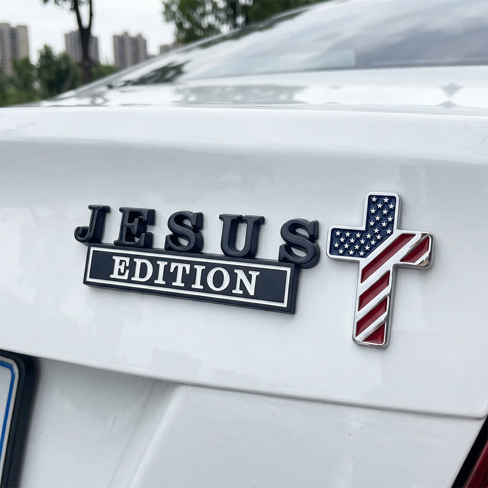 FREE Today: 3D Metal Jesus Edition Letter Car Emblem with US Flag Pattern Cross: A Symbol of Faith & National Honor - American Flag Cross - Black & White Jesus - image 4