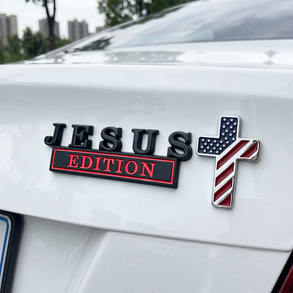 FREE Today: 3D Metal Jesus Edition Letter Car Emblem with US Flag Pattern Cross: A Symbol of Faith & National Honor - American Flag Cross - Black & Red Jesus - image 6