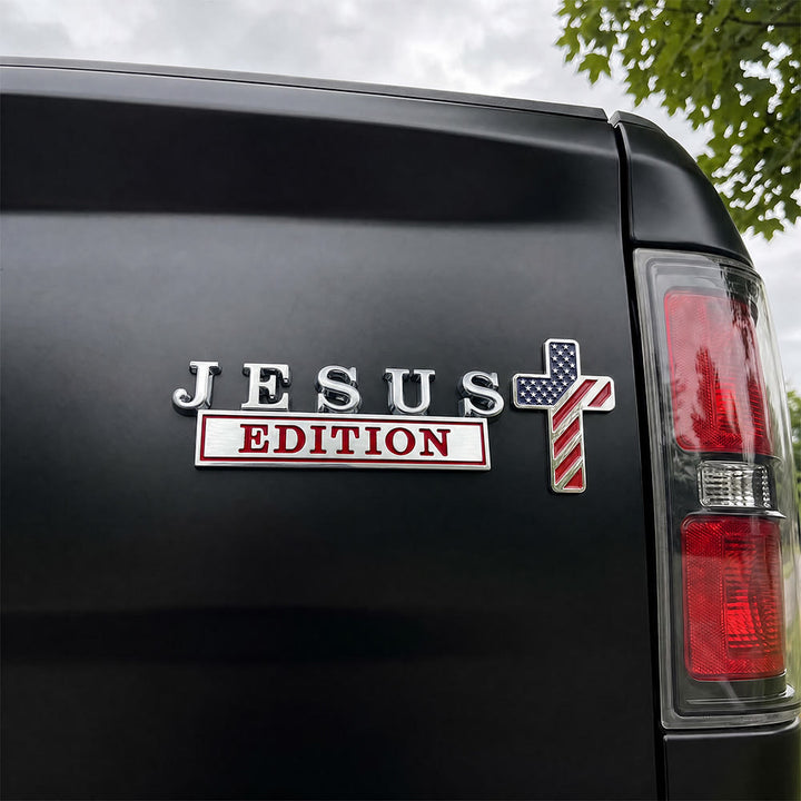 FREE Today: 3D Metal Jesus Edition Letter Car Emblem with US Flag Pattern Cross: A Symbol of Faith & National Honor - image 1