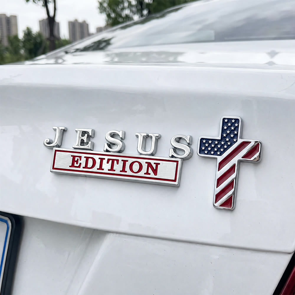 FREE Today: 3D Metal Jesus Edition Letter Car Emblem with US Flag Pattern Cross: A Symbol of Faith & National Honor - American Flag Cross - Silver & Red Jesus - image 0