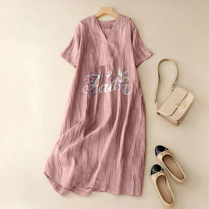 Christianartworkshop Faith Script White Dove & Blossom Print V-Neck Beach Midi Dress - image 2